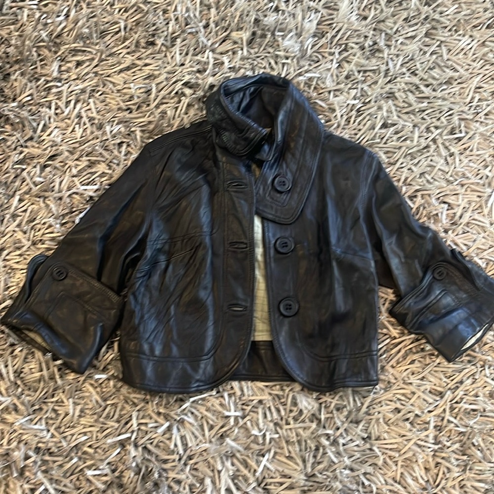 Mike & Chris 3/4 sleeve leather crop jacket